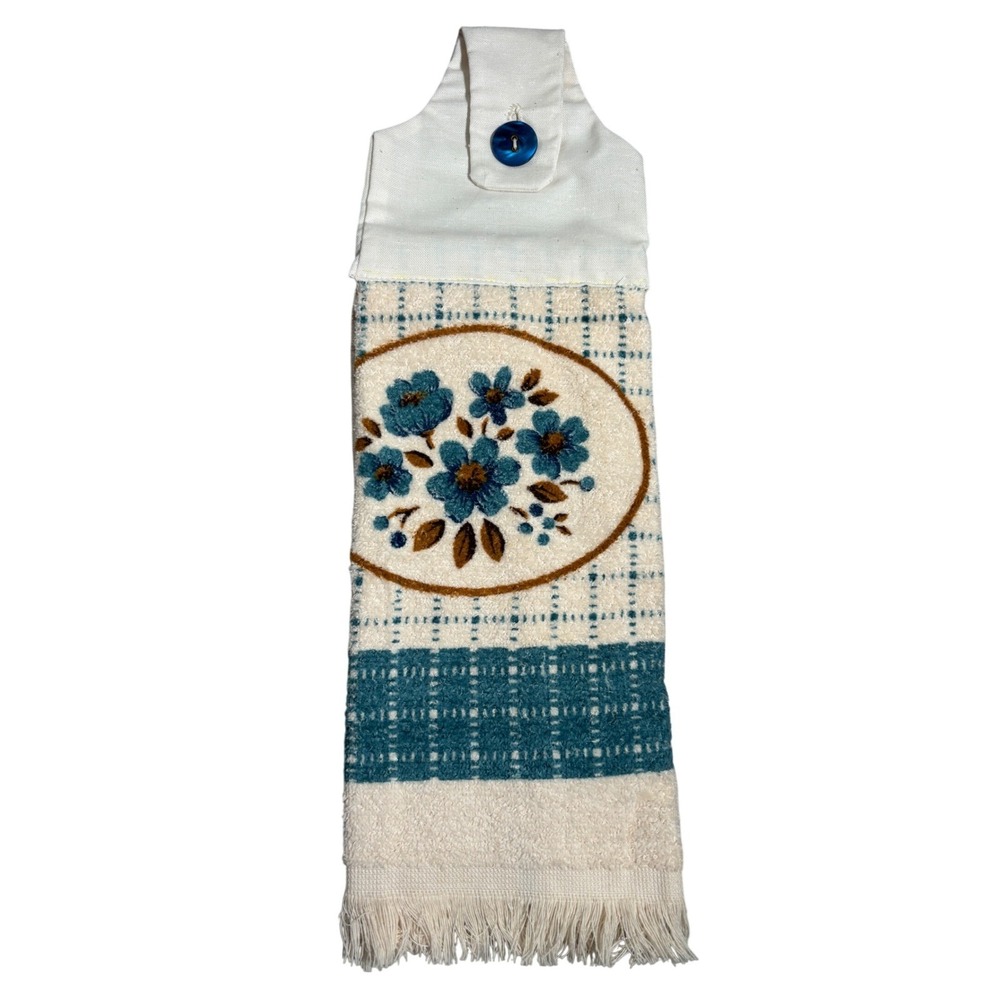 Vintage Cannon Hanging Kitchen Towel Floral Button Top Fringe Cottagecore Farm
